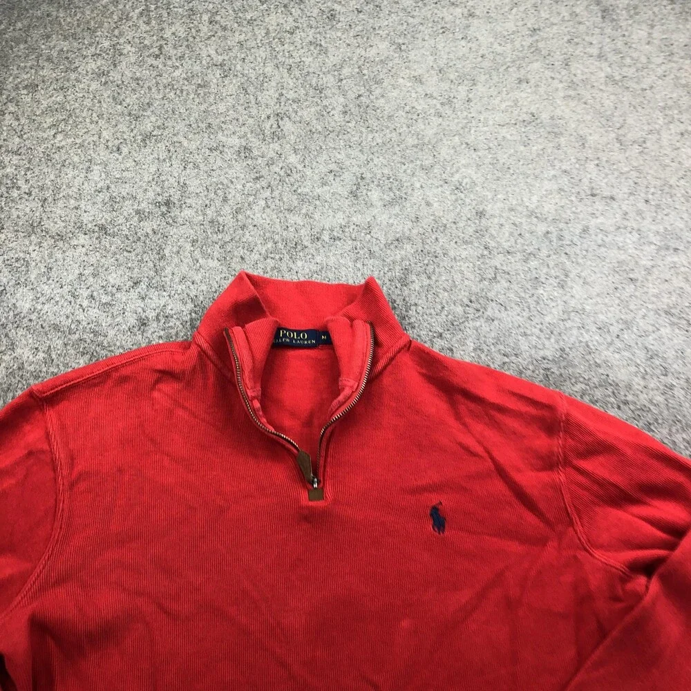 Polo Ralph Lauren Sweater Mens Medium Red 1/4 Zip Mock Neck Pony Logo Pullover